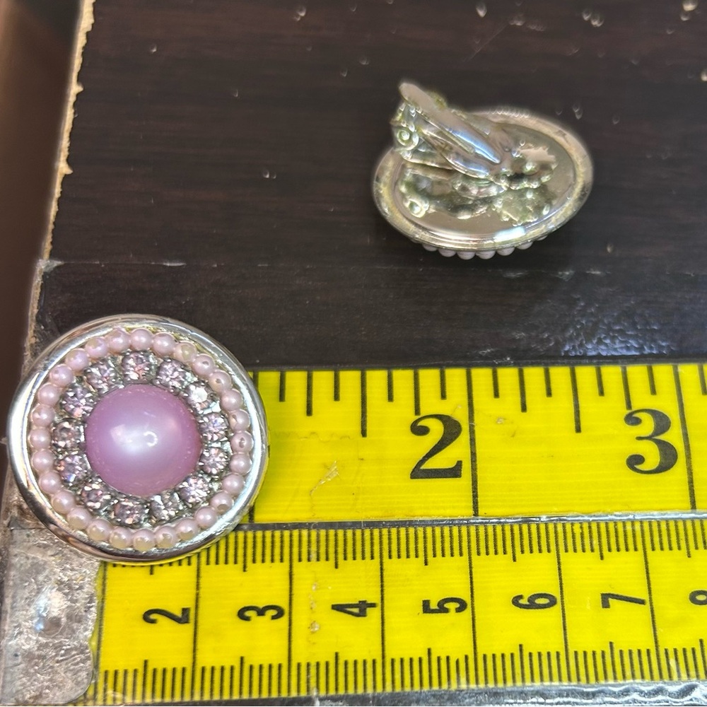 Costume jewelry Round clips on‎ earrings pink white pearls with rhinestones - Picture 8 of 10